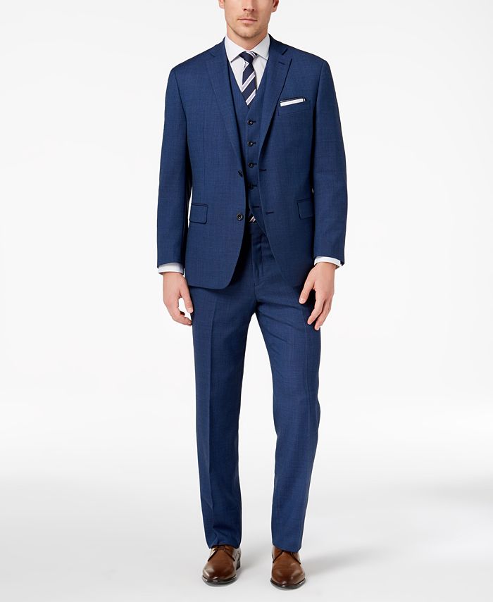 Michael Kors Men's Classic-Fit Blue Birdseye Vested Suit - Macy's