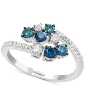image of Effy Shades of Bleu Diamond Cluster Bypass Ring (3/4 ct. t.w.) in 14k White Gold