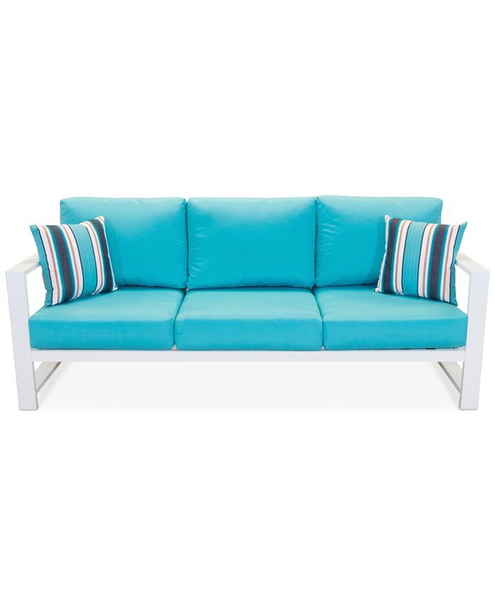Furniture CLOSEOUT! Aruba Blue Aluminum Outdoor Sofa with Sunbrella