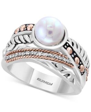 image of Balissima by Effy Cultured Freshwater Pearl (8mm) & Diamond Accent Ring in Sterling Silver & 18k Rose Gold