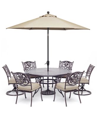 Furniture - Chateau Outdoor Aluminum 7-Pc. Set (60" Round Dining Table, 4 Dining Chairs & 2 Swivel Rockers) with Sunbrella&reg; Cushions