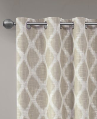 Blakesly Ikat blackout curtains for bedroom, Silver grommet top fit up to 1.25 inches rod Single Curtain Panel for Living Room, Width 50 length 95 inches, Pitch Black Ambiance Taupe Window Panel