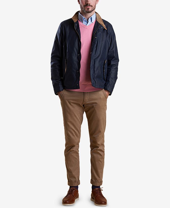 Barbour Men's Clyde Medium Pink VNeck Sweater with Tartan Elbow