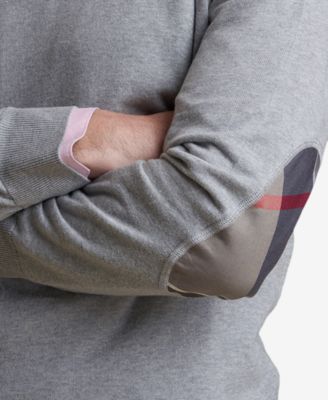 Barbour Men's Clyde Medium Gray V-Neck Sweater with Tartan Elbow