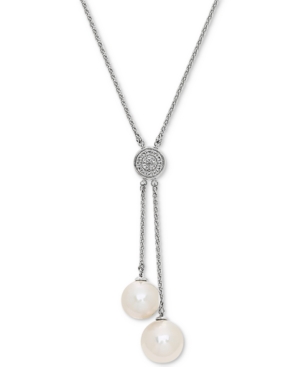 image of Cultured White Ming Pearl (12 & 13mm) Lariat Necklace in Sterling Silver