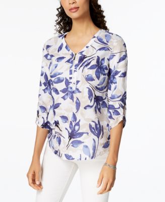 JM Collection Printed Linen Top, Created for Macy's - Macy's
