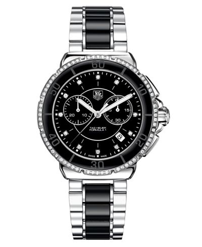 TAG Heuer Women's Chronograph Diamond (1/2 ct. t.w.) Black Ceramic and Stainless Steel Bracelet Watch 41mm CH1212.BA0862