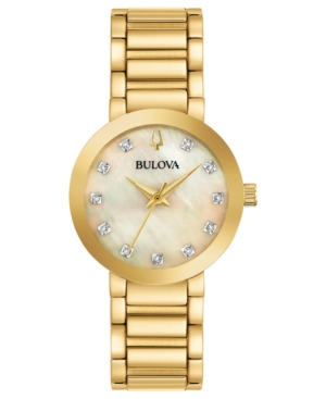 image of Bulova Women-s Futuro Diamond-Accent Gold-Tone Stainless Steel Bracelet Watch 30mm