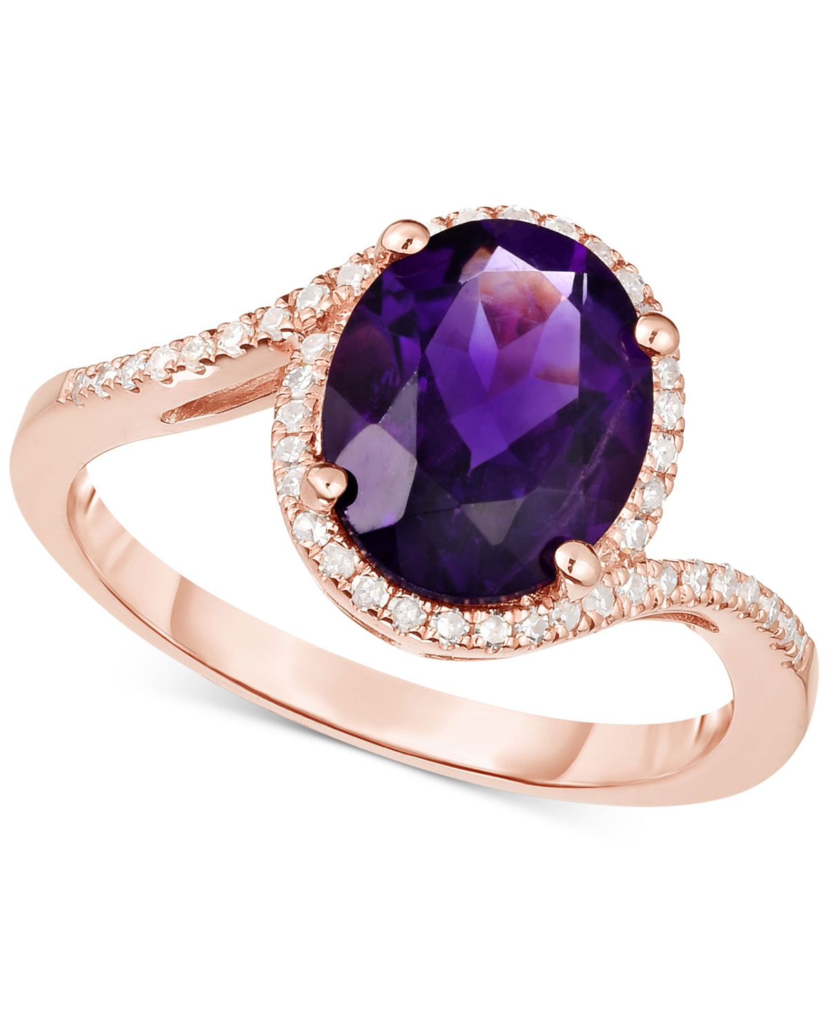 Macy's Amethyst (2-1/4 Ct. T.w.) & Diamond (1/6 Ct. T.w.) Ring In 14k Rose Gold In Purple