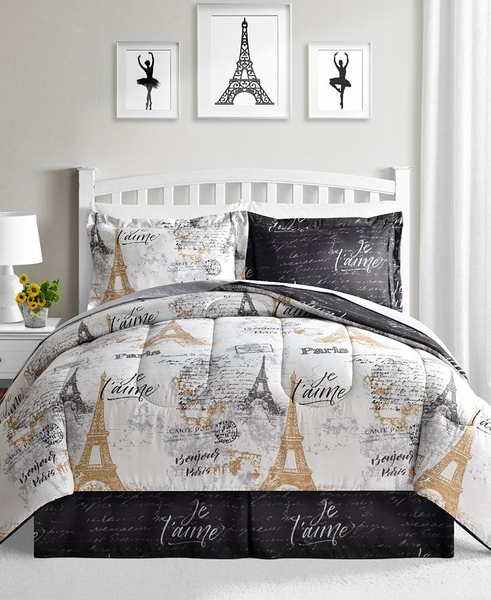 Fairfield Square Collection Paris Gold 8 Piece. Reversible Queen Comforter Set