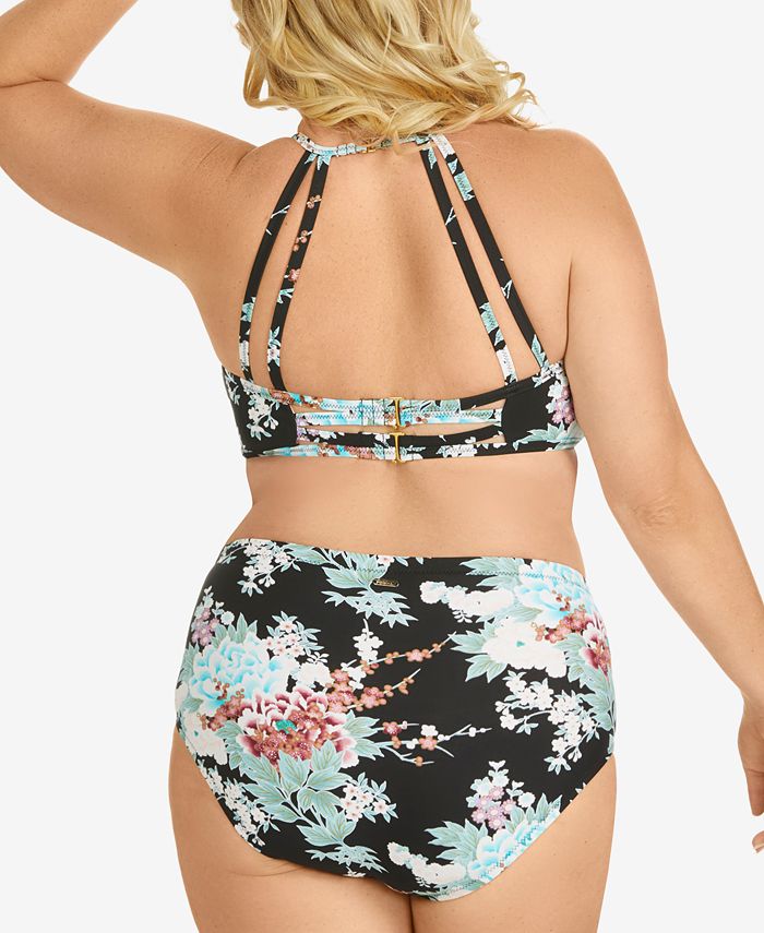 Raisins Curve Trendy Plus Kyoto Printed HighNeck Macaramé Bikini Top