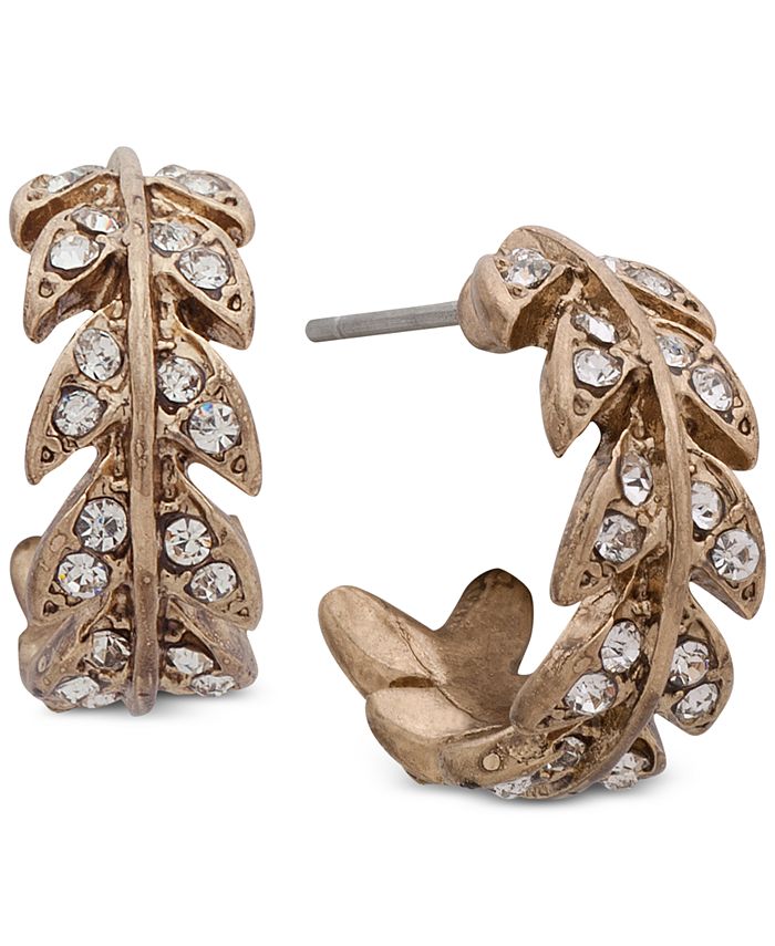 lonna & lilly Gold-Tone Pavé Leaf Huggie Hoop Earrings - Macy's