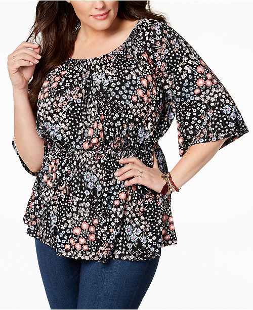 Style & Co Plus Size Printed Off-The-Shoulder Cinch-Waist Top, Created ...