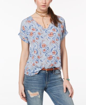 Hippie Rose - Juniors' Back-Zip Cuff-Sleeved Top