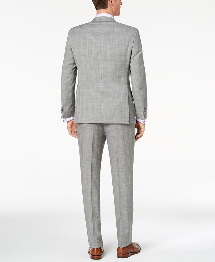 Michael Kors Men's Classic-Fit Gray/Purple Glen Plaid Vested Suit - Macy's