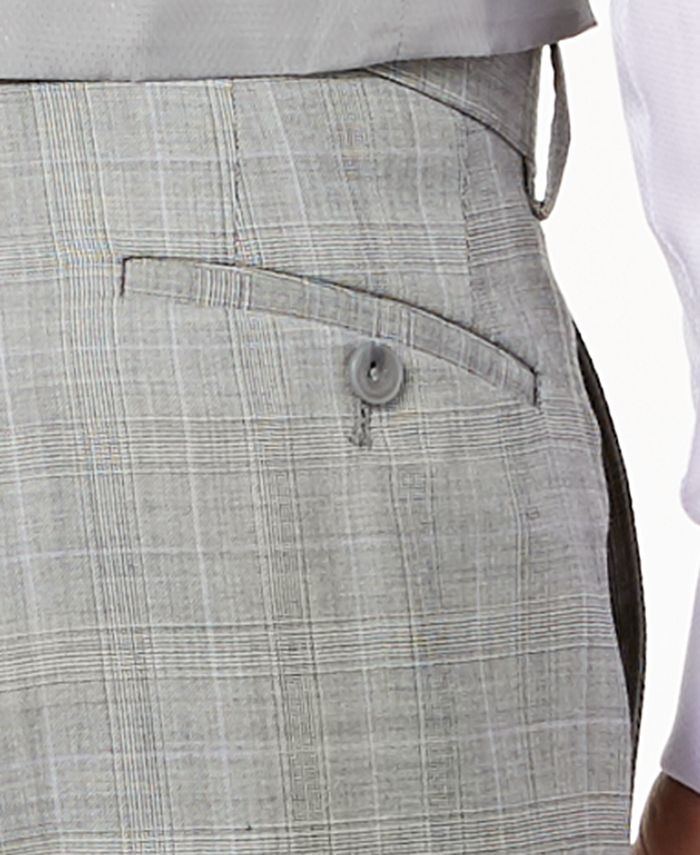 Michael Kors Men's Classic-Fit Gray/Purple Glen Plaid Vested Suit ...
