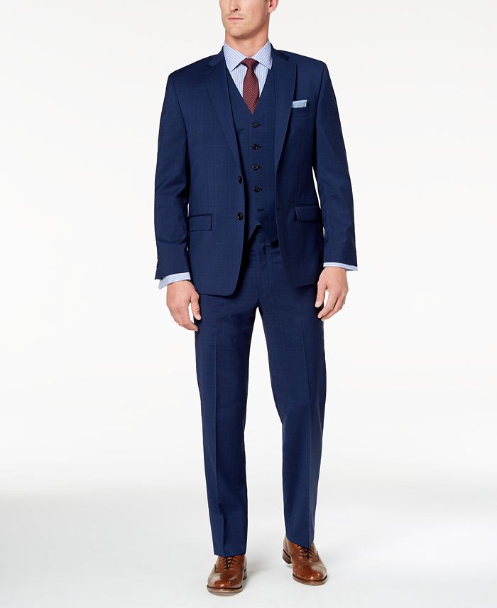 Lauren Ralph Lauren Men's Classic-Fit Ultraflex Navy Plaid Vested Suit ...