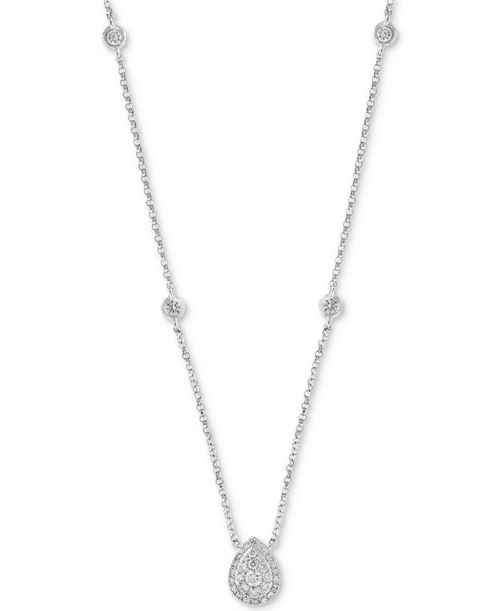 EFFY Collection - Diamond Bezel & Teardrop Cluster 18" Pendant Necklace (1/3 ct. t.w.) in 14k White Gold
