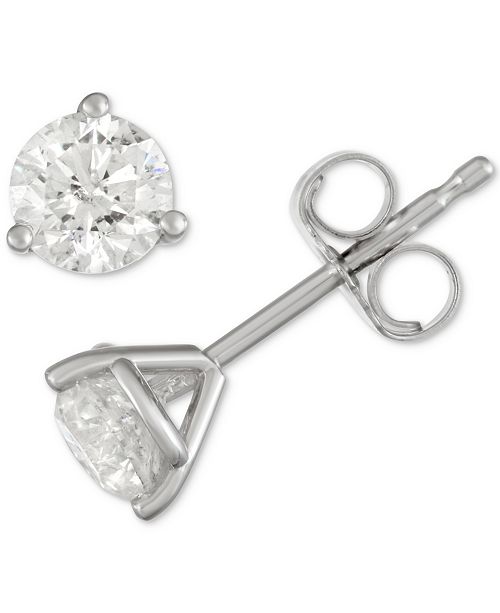 Macy S Diamond Three Prong Stud Earrings 3 4 Ct T W In 14k