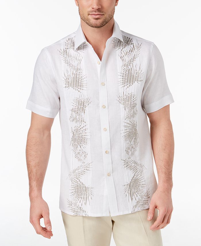 Tasso Elba Island Men's Palm-Print Pintucked Linen Shirt, Created