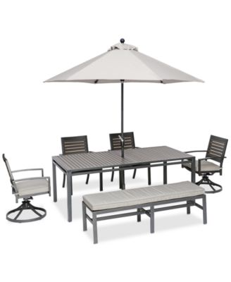 Marlough II Aluminum Outdoor 6-Pc. Dining Set (84" x 42" Dining Table, 2 Dining Chairs, 2 Swivel Rockers and 1 Bench), Created for Macy's
