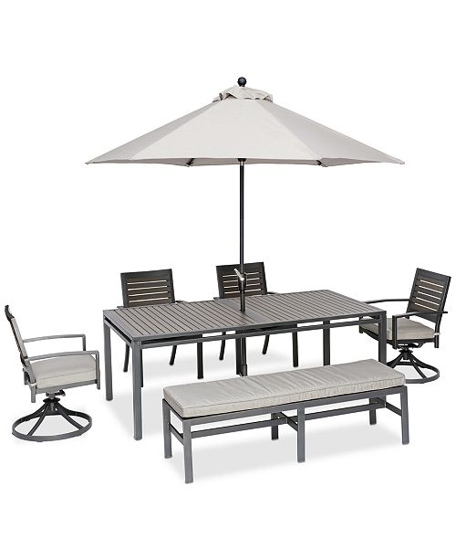 Furniture Marlough Ii Aluminum Outdoor 6 Pc Dining Set 84 X 42 Dining Table 2 Dining Chairs 2 Swivel Rockers And 1 Bench With Sunbrella Cushions Created For Macy S Reviews Furniture Macy S
