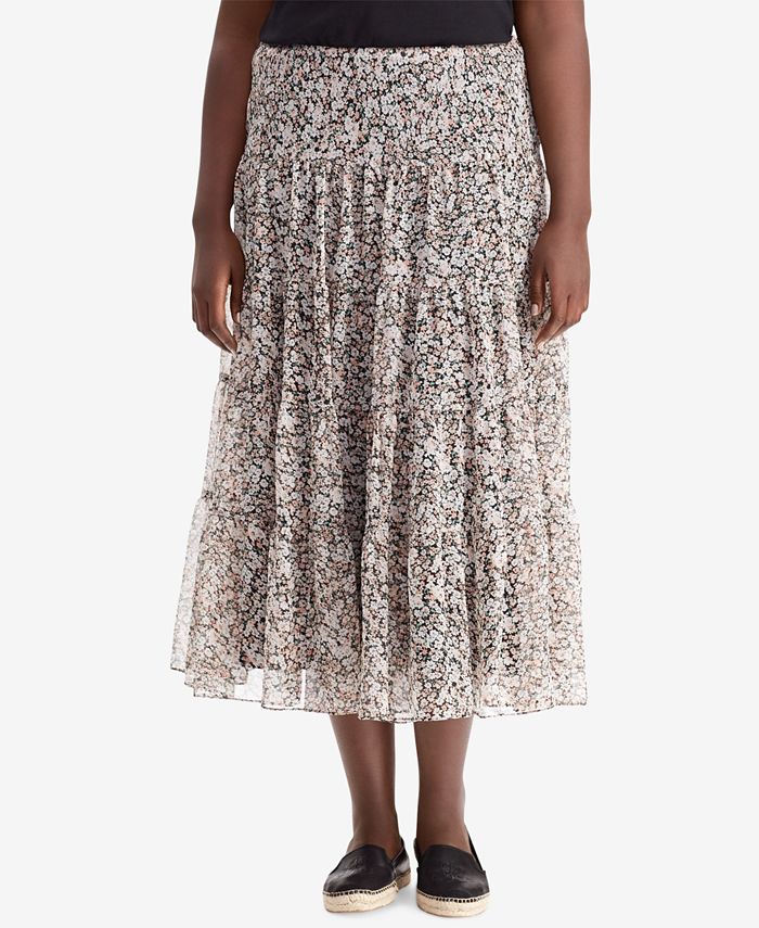 Lauren Ralph Lauren Plus Size Floral-Print Maxiskirt - Macy's