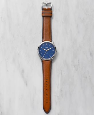 Men's The Minimalist Brown Leather Strap Watch 44mm