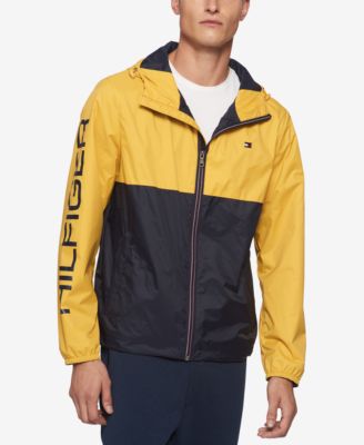 tommy hilfiger men's colorblocked logo rain slicker