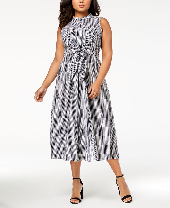 Calvin Klein Plus Size Cotton Gingham Tie-Front Dress & Reviews - Dresses - Women - Macy's