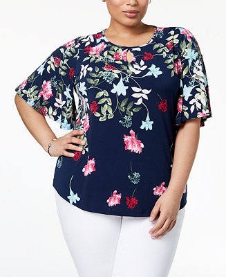 Charter Club Plus Size Floral-Print Keyhole Top, Created for Macy's ...