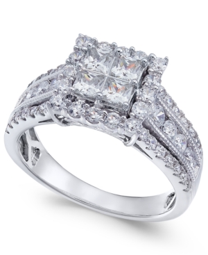 Diamond Princess Halo Ring (1-1/2 ct tw) in 14k White Gold
