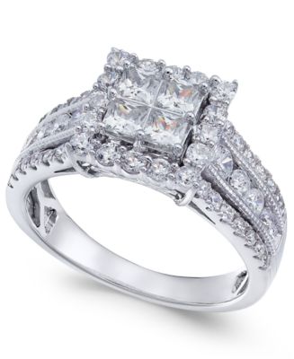 Macy's Diamond Princess Halo Ring (1-1/2 ct. t.w.) in 14k White Gold ...