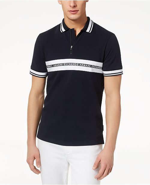 AX Armani Exchange Men's Logo Striped Zip Polo, Created for Macy's