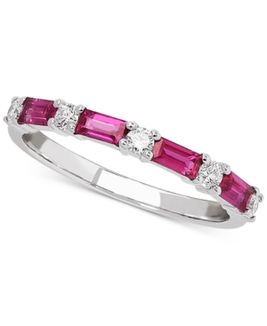 image of Sapphire (5/8 ct. t.w.) & Diamond (1/5 ct. t.w.) Band in 14k White Gold (Also Available in Emerald and Certified Ruby)