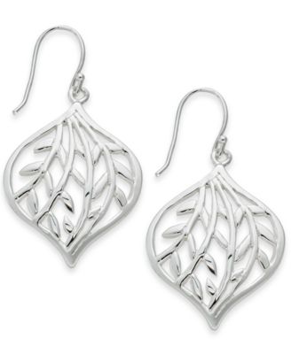 Essentials - Openwork Leaf Drop Earrings in Fine Silver-Plate