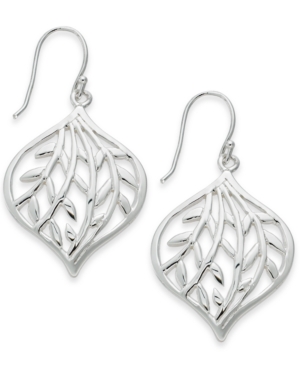 image of Essentials Medium Silver Plated Openwork Leaf Drop Earrings