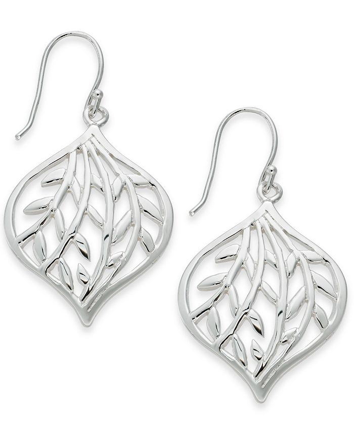 Essentials - Openwork Leaf Drop Earrings in Fine Silver-Plate