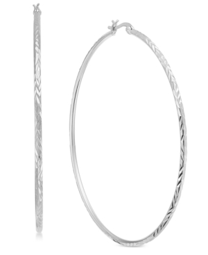 image of Essentials Extra Large Silver Plated Textured Large Hoop Earrings