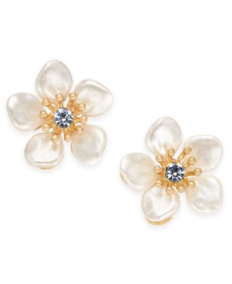 lonna & lilly Gold-Tone Crystal & Imitation Pearl Flower Stud Earrings ...