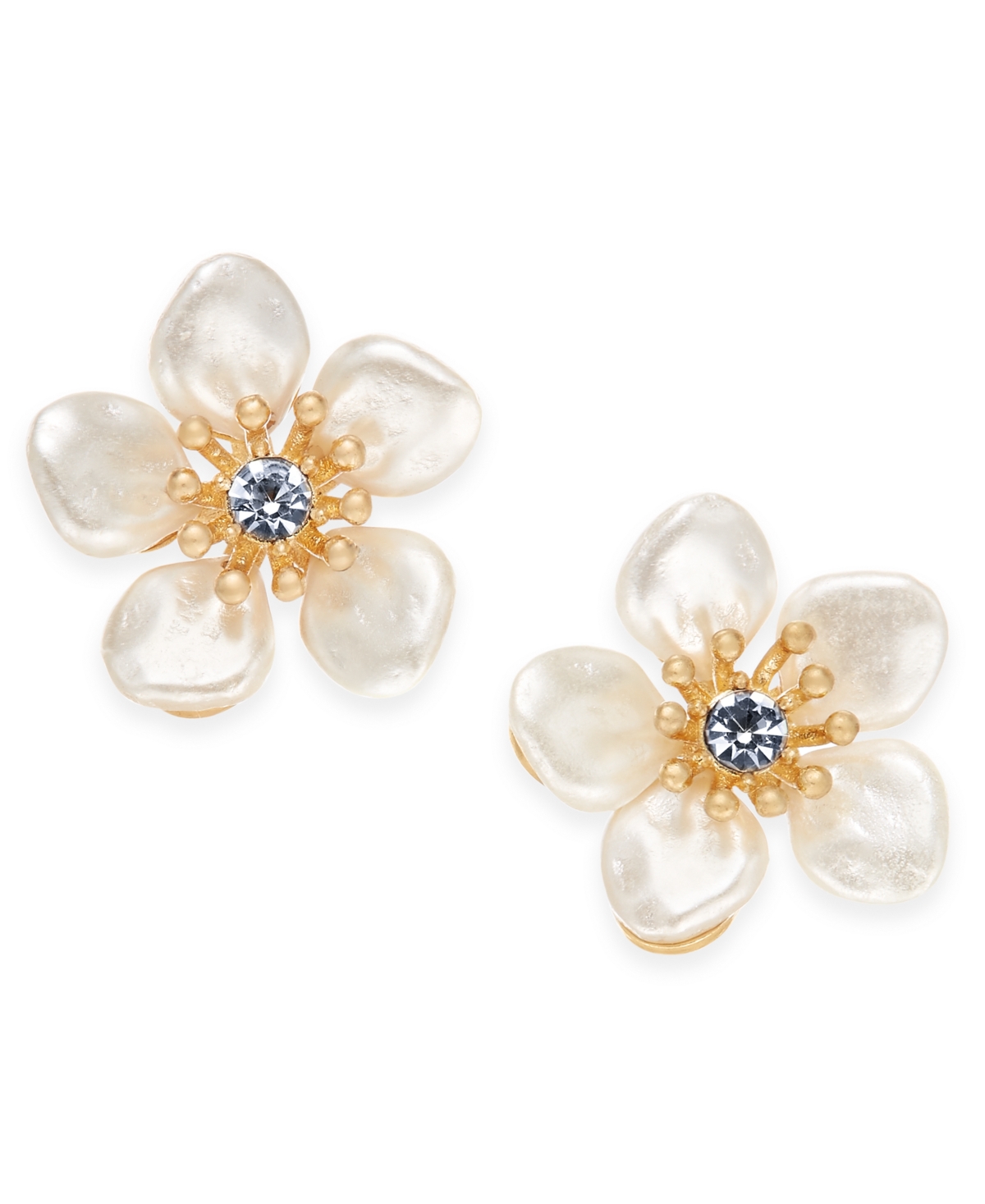 Gold-Tone Crystal & Imitation Pearl Flower Stud Earrings - Pearl