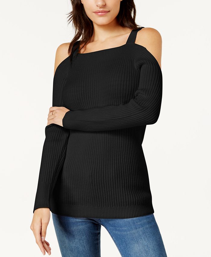 Bar III Ribbed Cold-Shoulder Sweater, Created for Macy's - Macy's