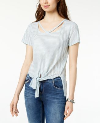 Lucky Brand Embroidered Striped Cotton T-Shirt - Macy's