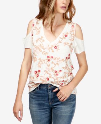Lucky Brand - Cotton Cold-Shoulder Embroidered Top