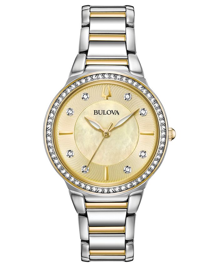 Bulova Women's Crystal Two-Tone Stainless Steel Bracelet Watch 32mm ...