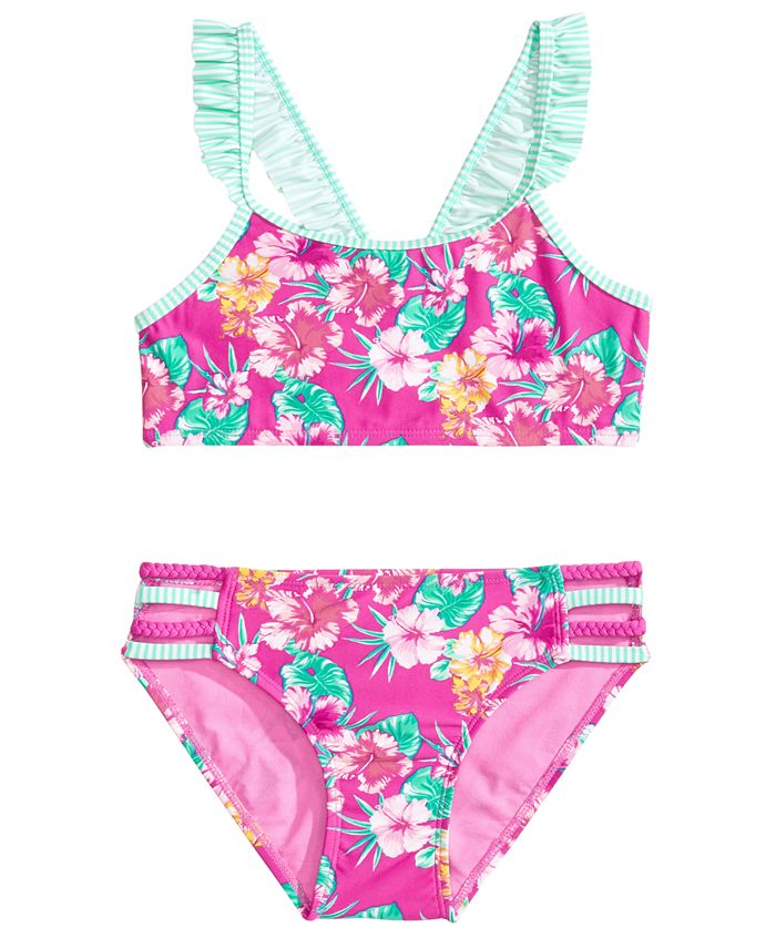 Summer Crush 2-Pc. Floral-Print Ruffled Bikini, Big Girls - Macy's