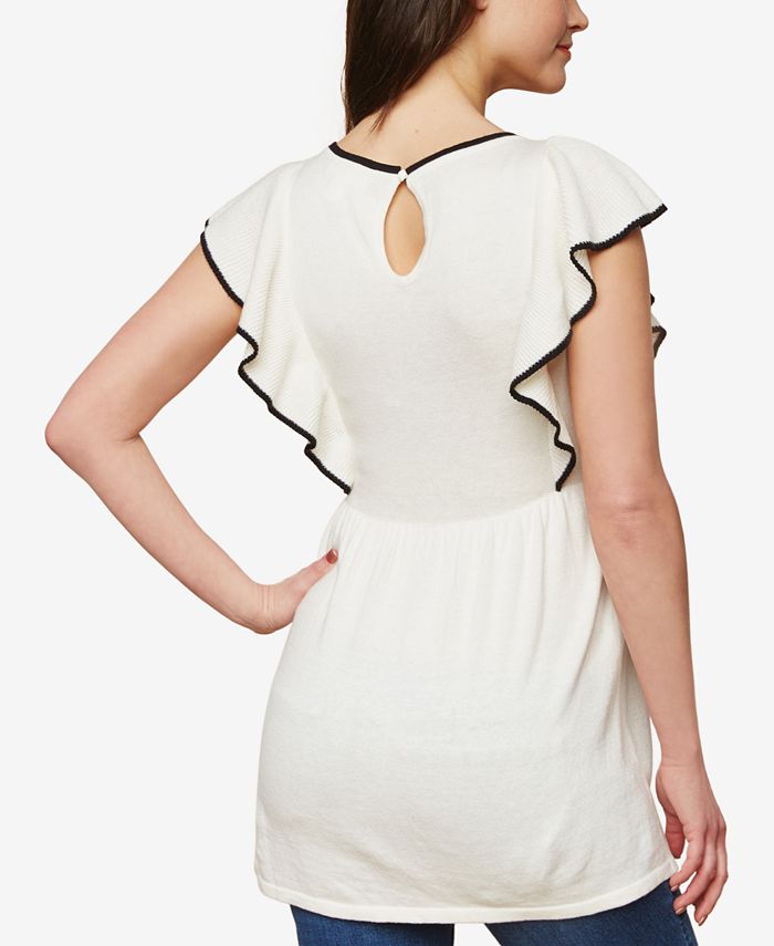Blouse De Grossesse Motherhood à Pois Et Rayures – Taille L – Manches Courtes Volantées – Occasion Très Bon état