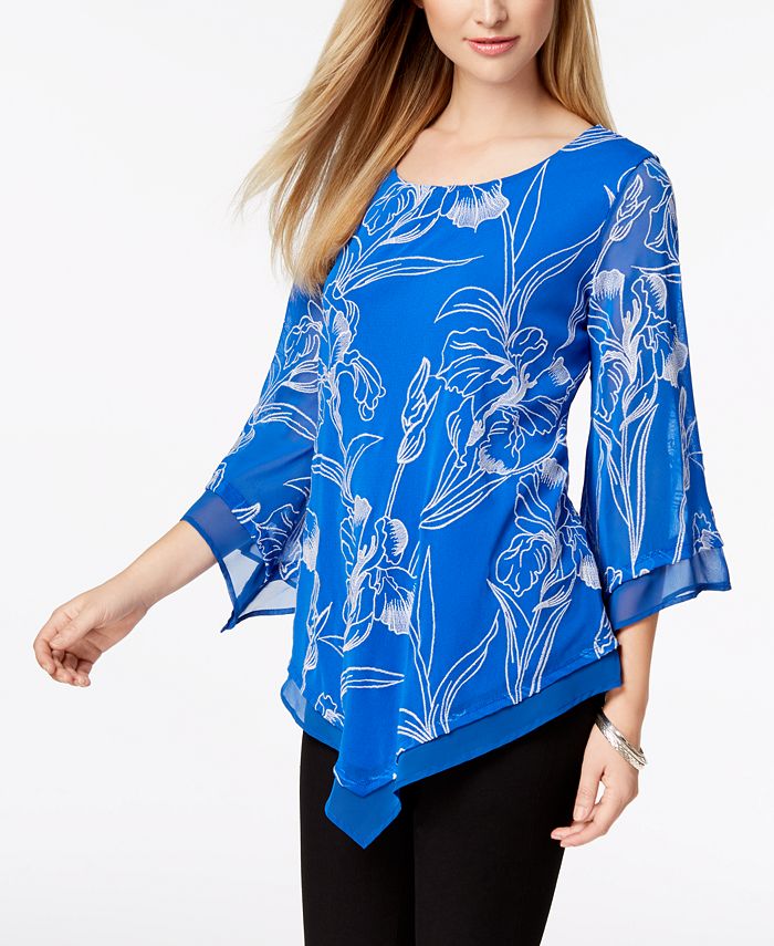 Alfani Embroidered Pointed-Hem Top, Created for Macy's - Macy's