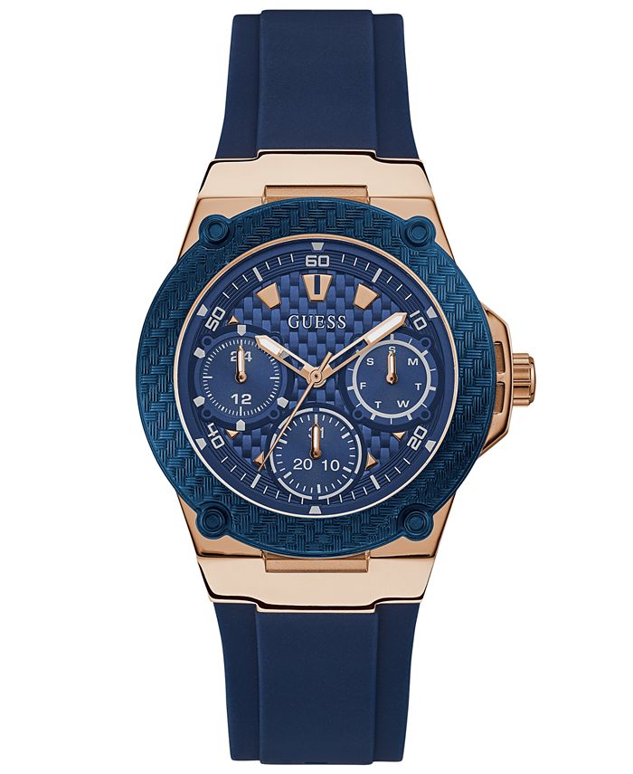 GUESS Women's Blue Silicone Strap Watch 39mm - Macy's