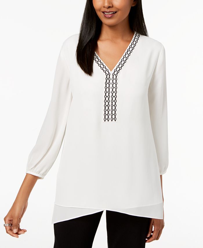 JM Collection Embroidered Layered-Hem Blouson Top, Created for Macy's ...